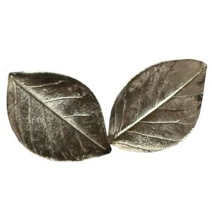 Trifari Silver Tone Leaf Hammered Clip on Earrings Vintage 1950s 60s Stamped